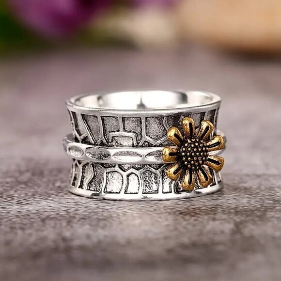 Sunflower / Daisy / Flower Boho Two Tone Ring #1355 - Picture 10 of 12